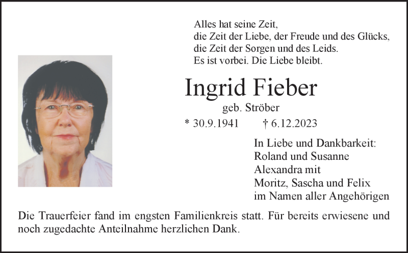 Traueranzeigen von Ingrid Fieber | Nordbayerischer Kurier