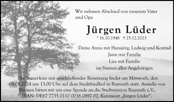 Anzeige von Jürgen Lüder von Nordbayerischer Kurier