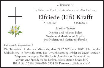 Anzeige von Elfriede Krafft von Nordbayerischer Kurier