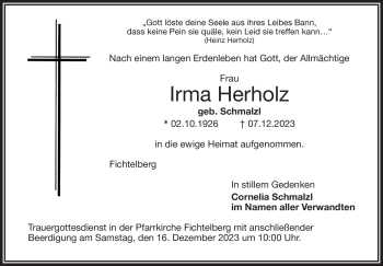 Anzeige von Irma Herholz von Nordbayerischer Kurier