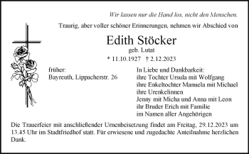 Anzeige von Edith Stöcker von Nordbayerischer Kurier