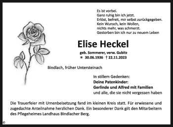 Anzeige von Elise Heckel von Nordbayerischer Kurier