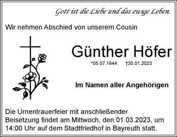 Anzeige von Günther Höfer von Nordbayerischer Kurier