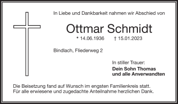 Anzeige von Ottmar Schmidt von Nordbayerischer Kurier