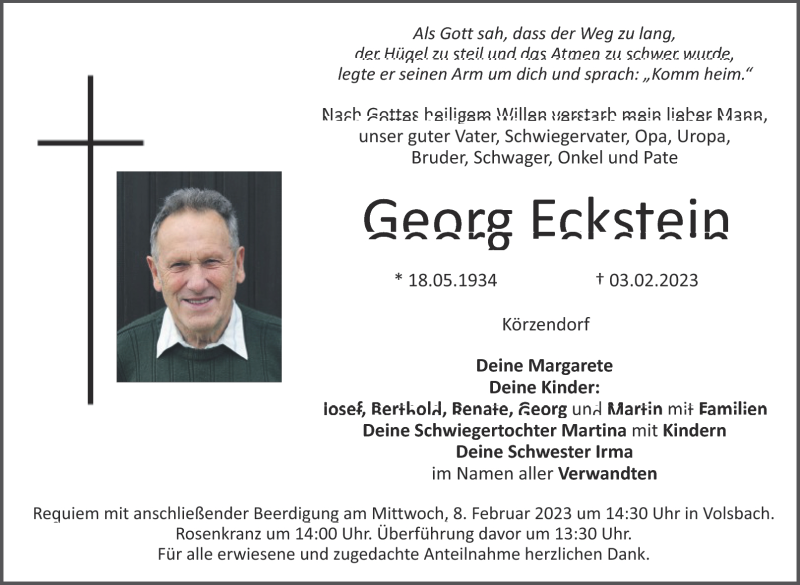  Traueranzeige für Georg Eckstein vom 06.02.2023 aus Nordbayerischer Kurier