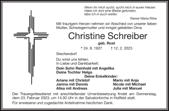 Anzeige von Christine Schreiber von Nordbayerischer Kurier
