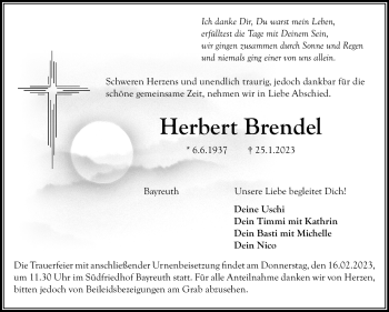 Anzeige von Herbert Brendel von Nordbayerischer Kurier