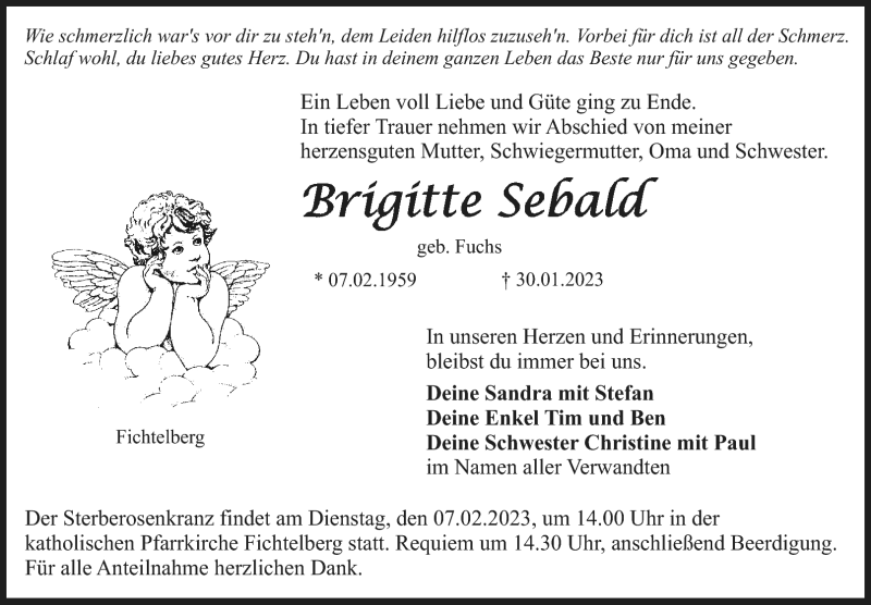  Traueranzeige für Brigitte Sebald vom 04.02.2023 aus Nordbayerischer Kurier