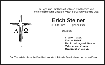 Anzeige von Erich Steiner von Nordbayerischer Kurier