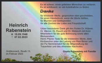 Anzeige von Heinrich Rabenstein von Nordbayerischer Kurier