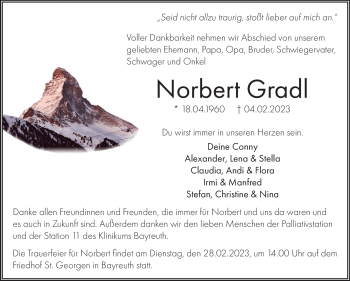 Anzeige von Norbert Gradl von Nordbayerischer Kurier