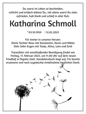 Anzeige von Katharina Schmoll von Nordbayerischer Kurier