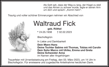 Anzeige von Waltraud Fick von Nordbayerischer Kurier