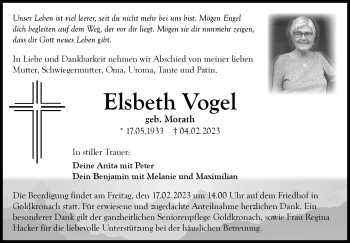 Anzeige von Elsbeth Vogel von Nordbayerischer Kurier