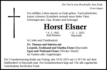 Anzeige von Horst Elsner von Nordbayerischer Kurier