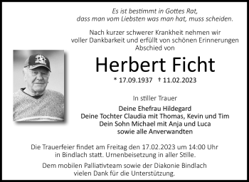 Anzeige von Herbert Ficht von Nordbayerischer Kurier