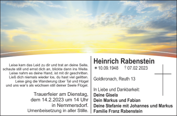Anzeige von Heinrich Rabenstein von Nordbayerischer Kurier
