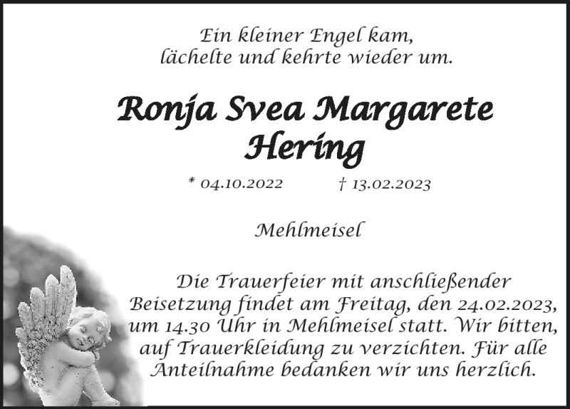  Traueranzeige für Ronja Hering vom 21.02.2023 aus Nordbayerischer Kurier