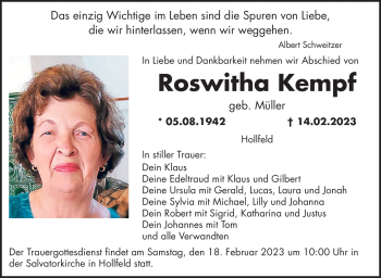 Anzeige von Roswitha Kempf von Nordbayerischer Kurier