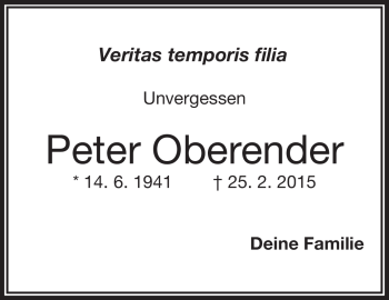 Anzeige von Peter Oberender von Nordbayerischer Kurier