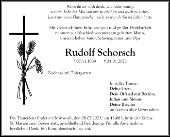 Anzeige von Rudolf Schorsch von Nordbayerischer Kurier