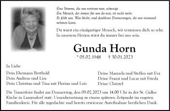 Anzeige von Gunda Horn von Nordbayerischer Kurier