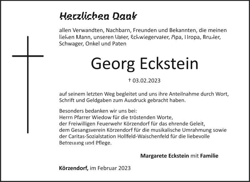  Traueranzeige für Georg Eckstein vom 18.02.2023 aus Nordbayerischer Kurier