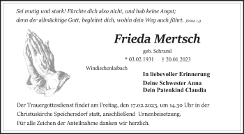 Anzeige von Frieda Mertsch von Nordbayerischer Kurier