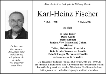 Anzeige von Karl-Heinz Fischer von Nordbayerischer Kurier