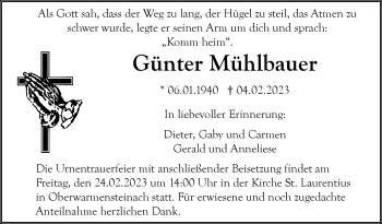 Anzeige von Günter Mühlbauer von Nordbayerischer Kurier