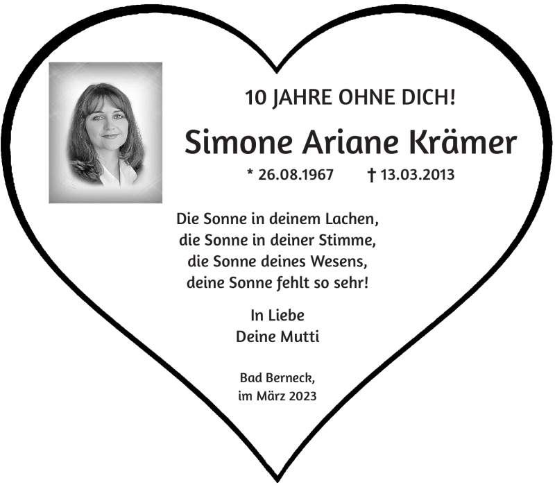  Traueranzeige für Simone Ariane Krämer vom 13.03.2023 aus Nordbayerischer Kurier