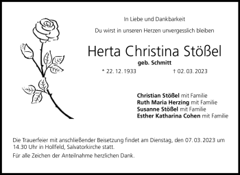 Anzeige von Herta Christina Stößel von Nordbayerischer Kurier