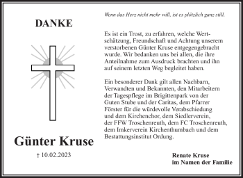 Anzeige von Günter Kruse von Nordbayerischer Kurier