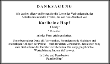 Anzeige von Karlheinz Hopf von Nordbayerischer Kurier