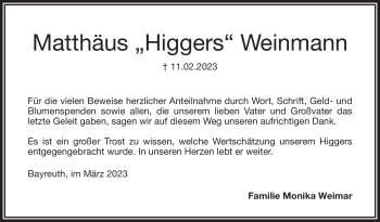 Anzeige von Matthäus Weinmann von Nordbayerischer Kurier