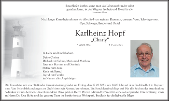 Anzeige von Karlheinz Hopf von Nordbayerischer Kurier