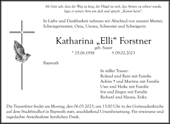 Anzeige von Katharina Forstner von Nordbayerischer Kurier