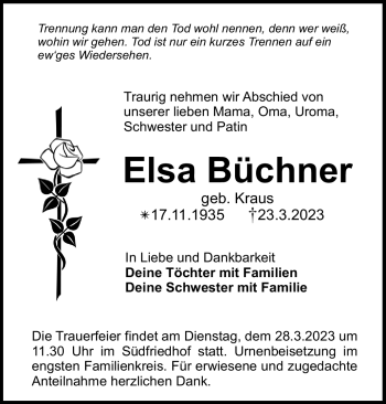 Anzeige von Elsa Büchner von Nordbayerischer Kurier