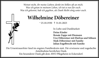 Anzeige von Wilhelmine Döbereiner von Nordbayerischer Kurier