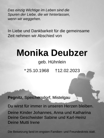 Anzeige von Monika Deubzer von Nordbayerischer Kurier