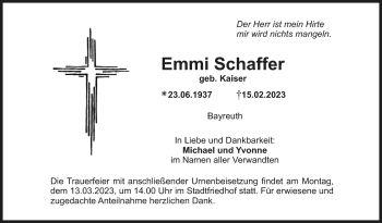 Anzeige von Emmi Schaffer von Nordbayerischer Kurier