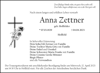 Anzeige von Anna Zettner von Nordbayerischer Kurier