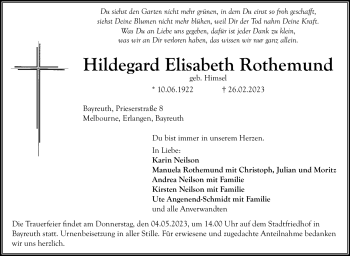 Anzeige von Hildegard Rothemund von Nordbayerischer Kurier