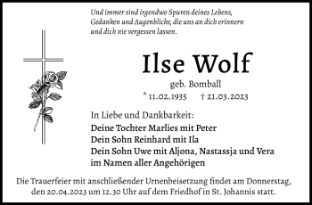 Anzeige von Ilse Wolf von Nordbayerischer Kurier