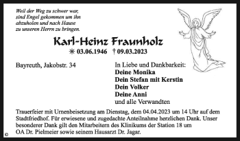 Anzeige von Karl-Heinz Fraunholz von Nordbayerischer Kurier