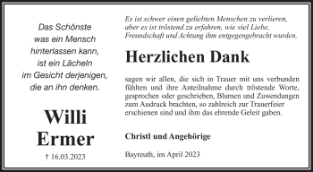 Anzeige von Willi Ermer von Nordbayerischer Kurier