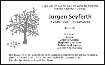 Anzeige von Jürgen Seyferth von Nordbayerischer Kurier