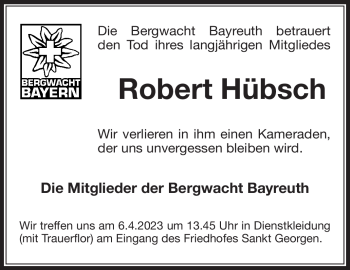 Anzeige von Robert Hübsch von Nordbayerischer Kurier