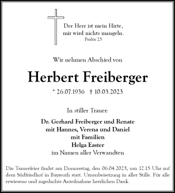 Anzeige von Herbert Freiberger von Nordbayerischer Kurier