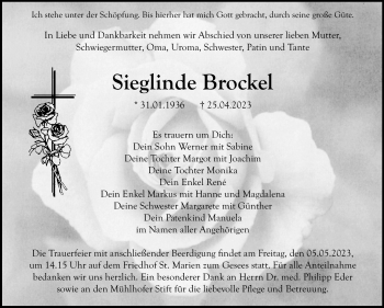 Anzeige von Sieglinde Brockel von Nordbayerischer Kurier